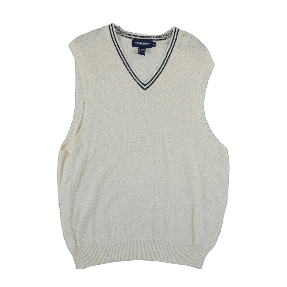 Polo Golf Ralph Lauren Sweater Vest Men's Size XL White Blue Pima Cotton Classic